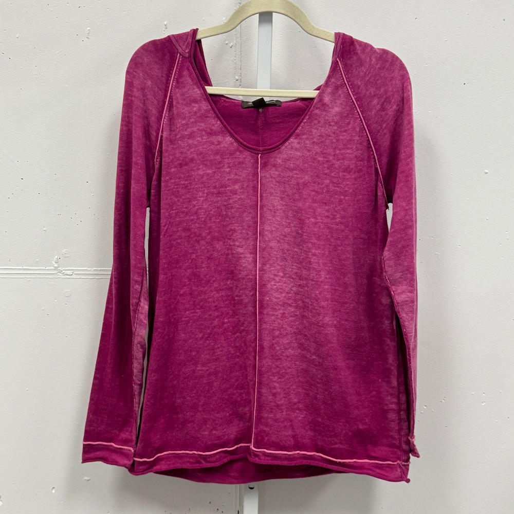 Tommy Bahama Women's Raspberry Pink Burnout Long Sleeve Hooded Top Size Large‎